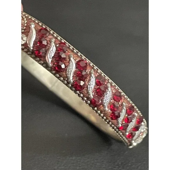Vintage Rhinestone Bangle Bracelet Red White Sparkly Retro - Picture 4 of 14